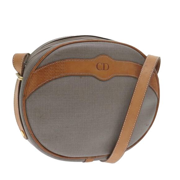 DIOR Shoulder Bag Leather Pvc Gray Gold - Picture 1 of 12